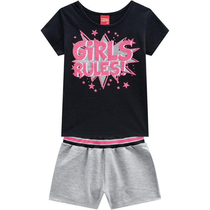 Conjunto Infantil Short e Camiseta Feminino Preto - Kyly