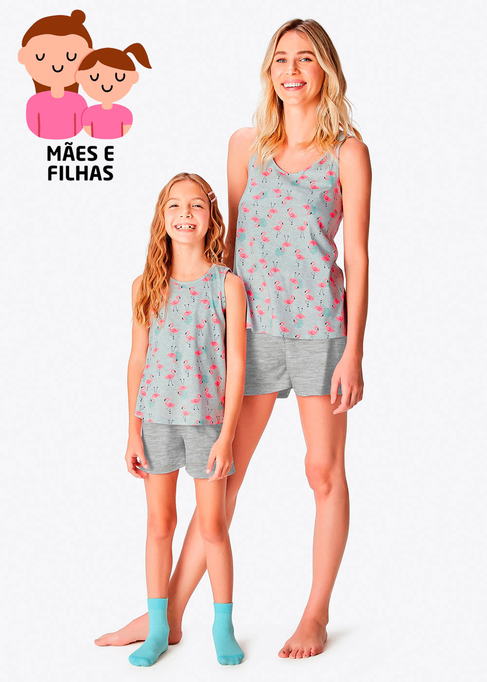 Pijama Infantil Mãe e Filha Flamingos Cinza - Malwee: Tabela de medidas