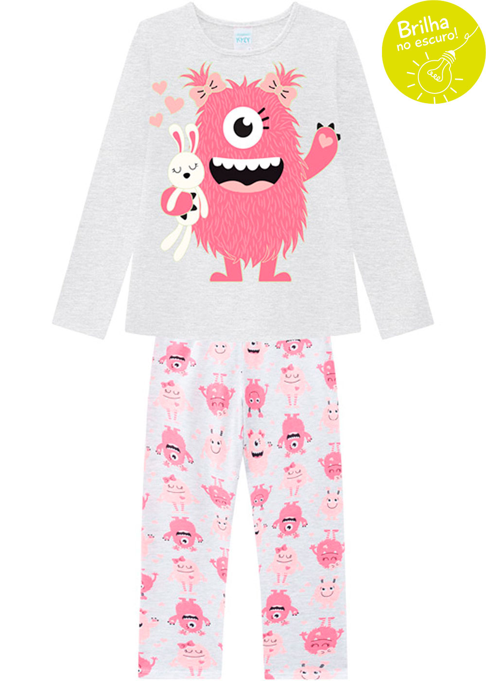 Pijama Infantil Feminino Branco que Brilha no Escuro Inverno Kyly
