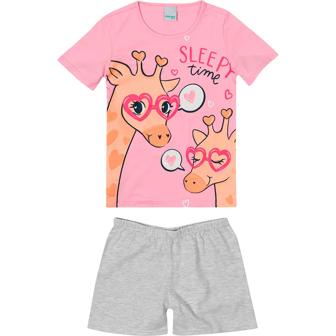 Pijama Infantil Feminino Curto Rosa Sleep Time Brilha no Escuro - Malwee