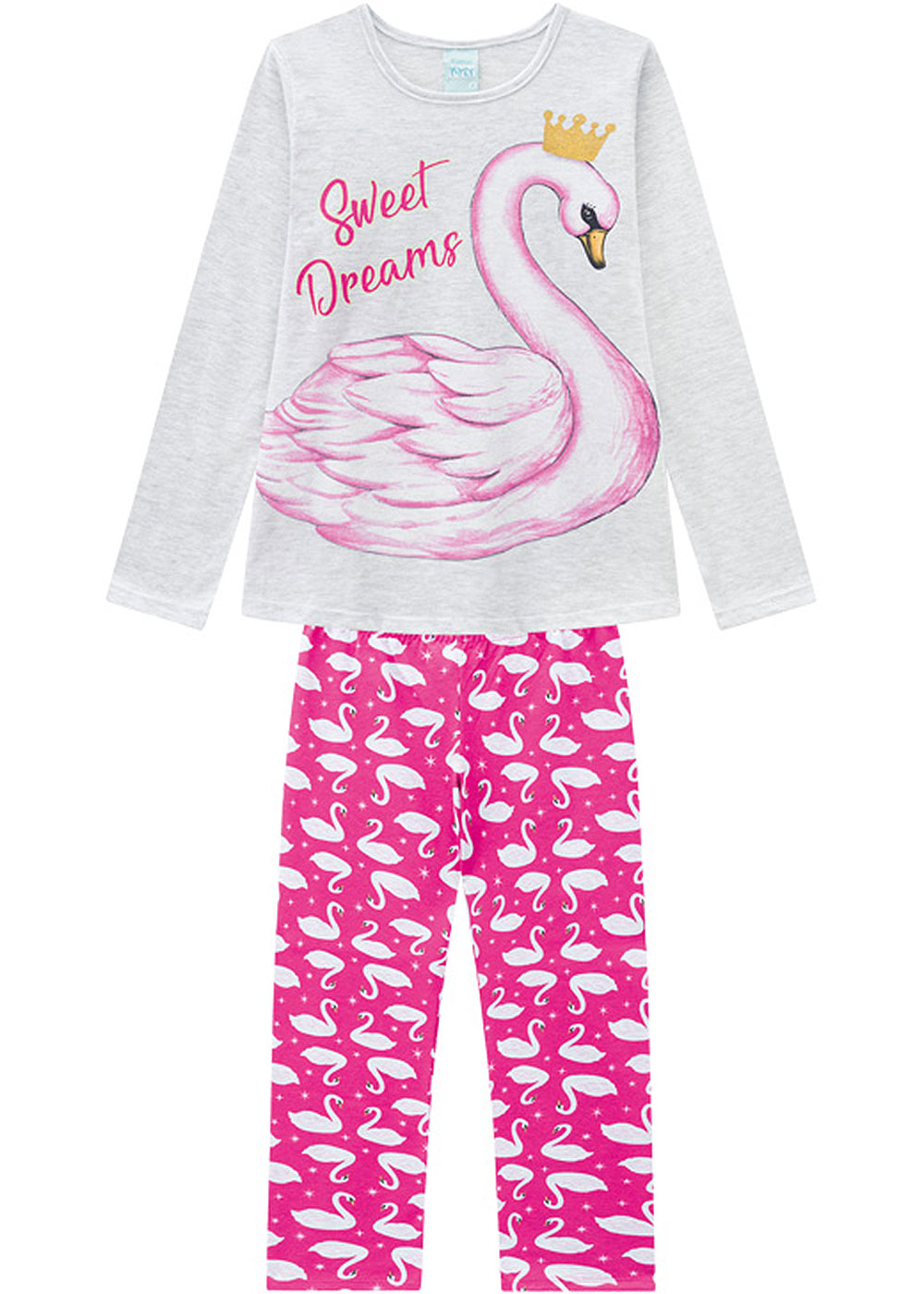 Pijama Infantil Feminino Inverno Mescla Cisne Kyly