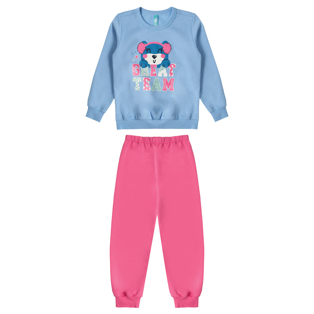 Pijama Infantil Feminino Longo Flanelado Azul Ursinha Brilha no Escuro - Malwee