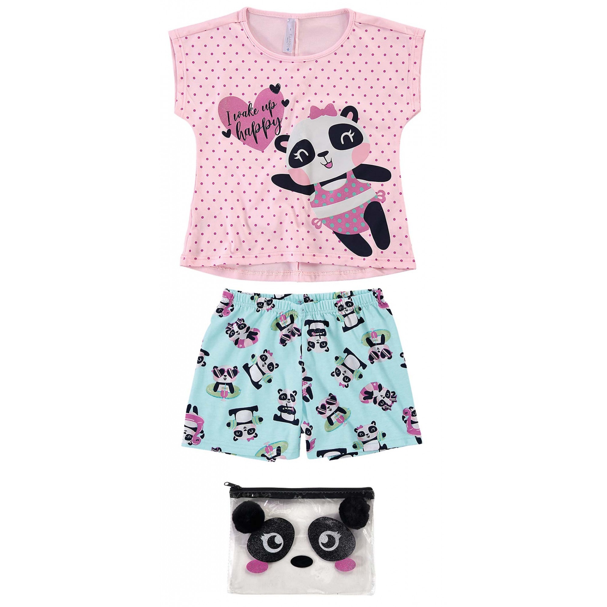 Pijama Infantil Feminino Verão Rosa Happy Panda Malwee
