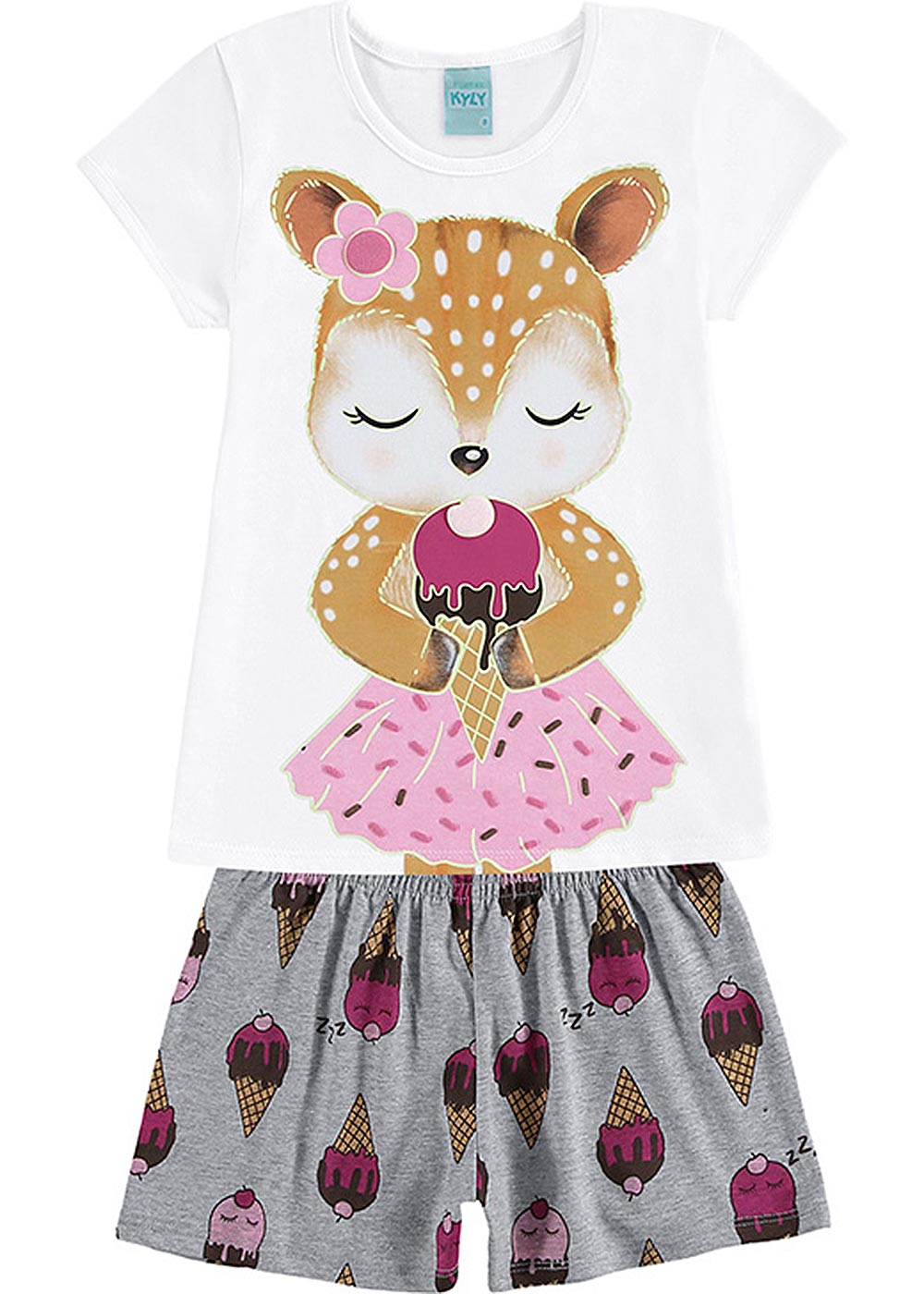 Pijama Infantil Feminino Verão Branco Ice Cream Dream Brilha no Escuro - Kyly