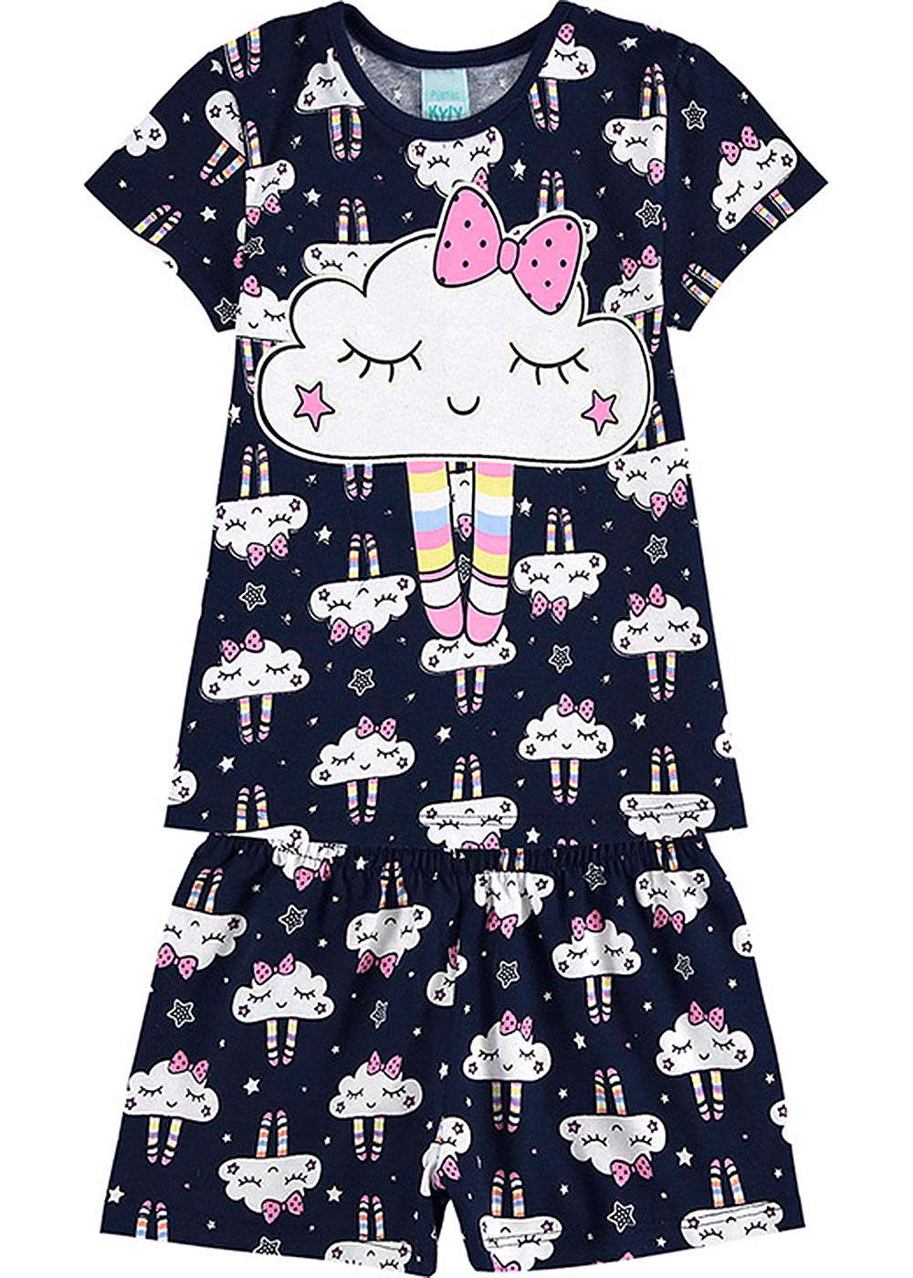 Pijama Infantil Feminino Verão Marinho Cute Cloud Brilha no Escuro - Kyly