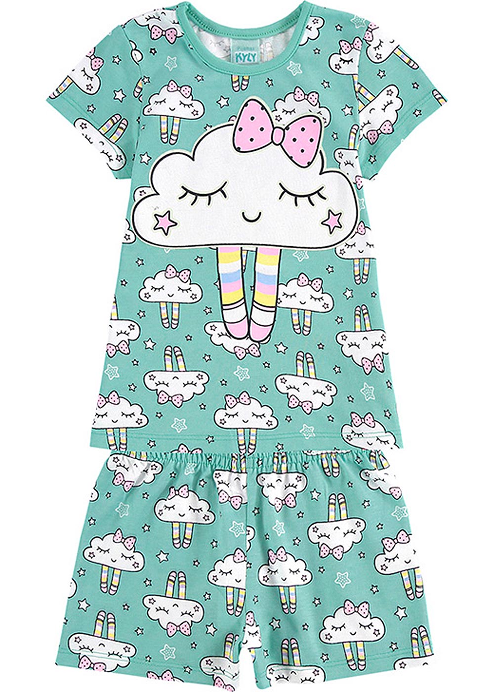 Pijama Infantil Feminino Verão Verde Cute Cloud Brilha no Escuro - Kyly