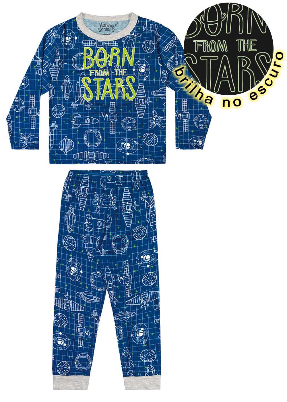 Pijama Infantil Masculino Inverno Azul Stars Elian