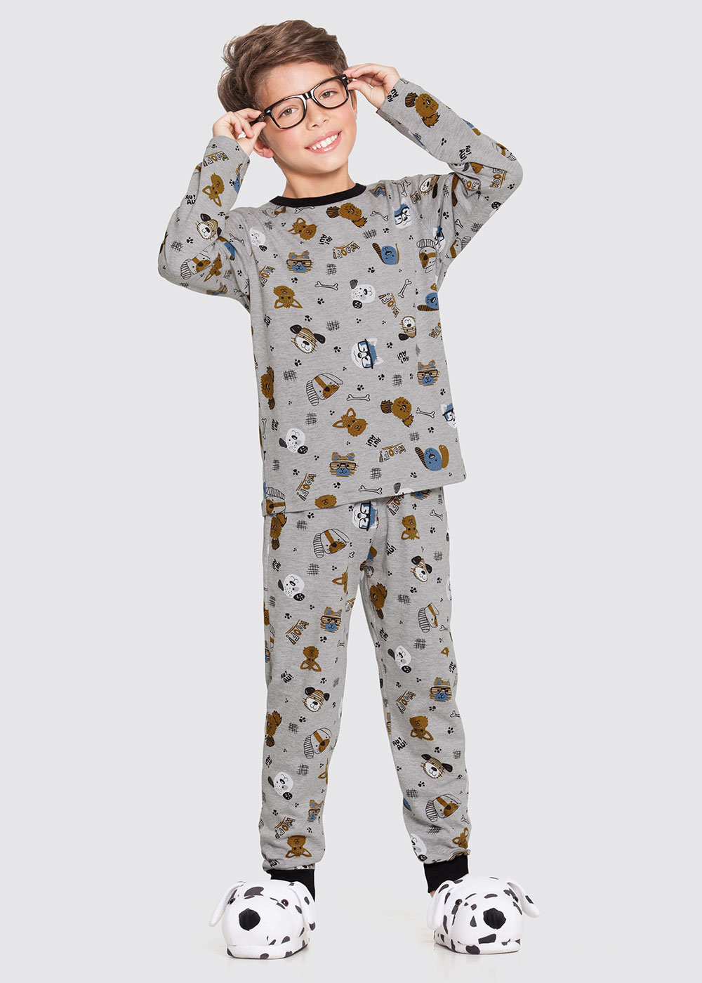 Pijama Infantil Masculino Inverno Cinza Dogs Brilha no Escuro - Alakazoo