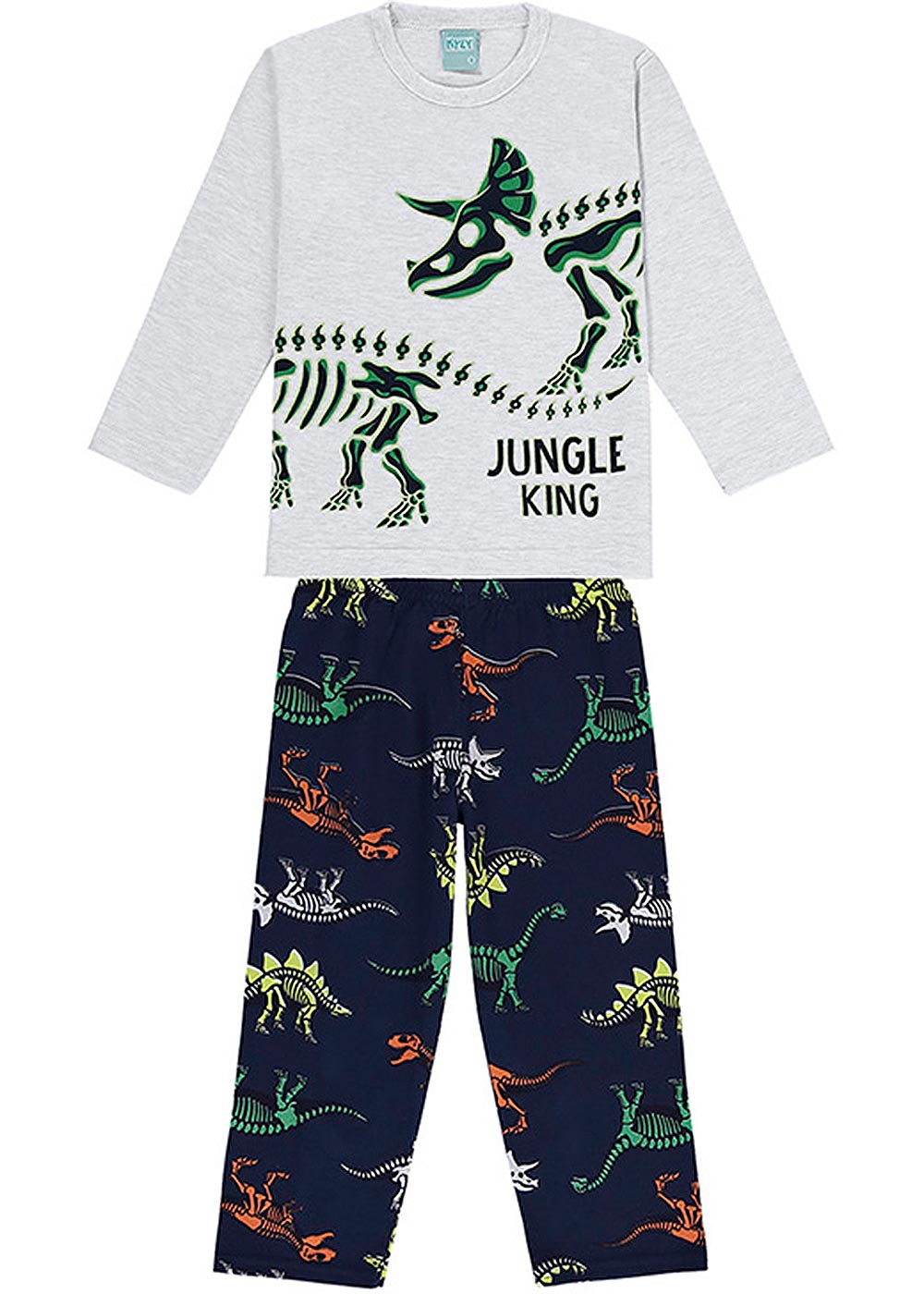 Pijama Infantil Masculino Inverno Cinza Jungle King Brilha no Escuro - Kyly
