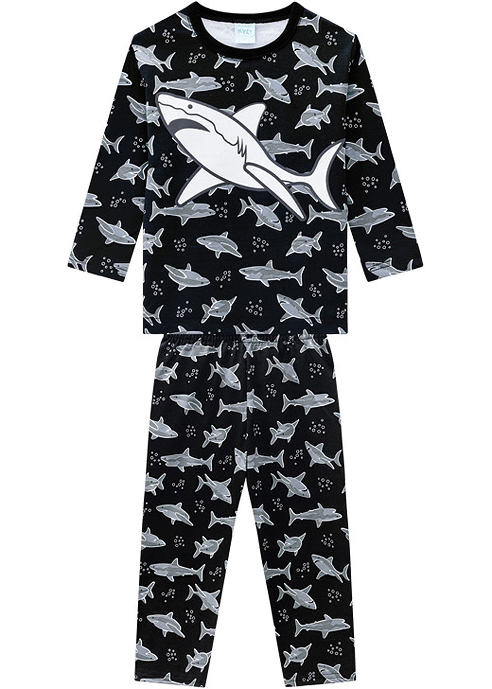 Pijama Infantil Masculino Inverno Preto Shark Brilha no Escuro - Kyly