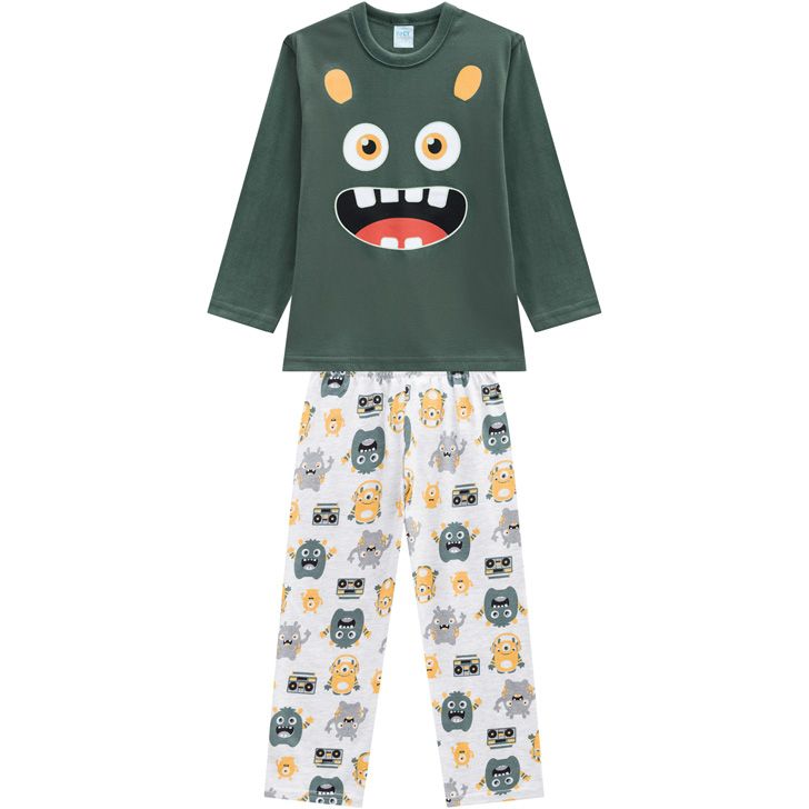 Pijama Infantil Masculino Inverno Verde Smile Brilha no Escuro - Kyly