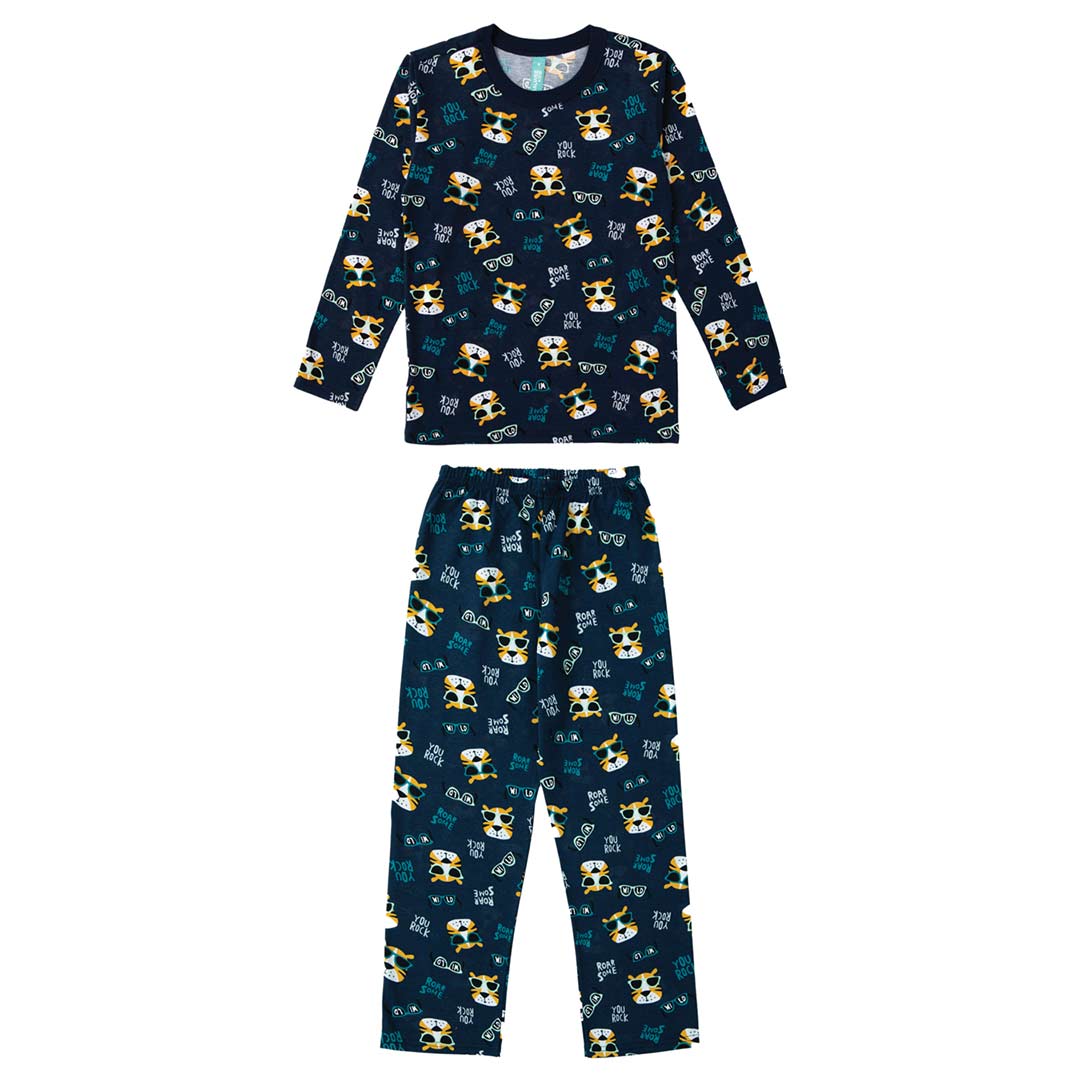 Pijama Infantil Masculino Longo Azul Tigre - Malwee