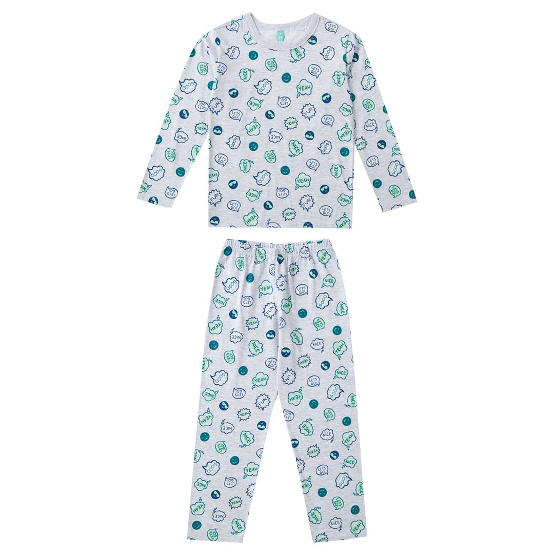 Pijama Infantil Masculino Longo Cinza Emoji - Malwee