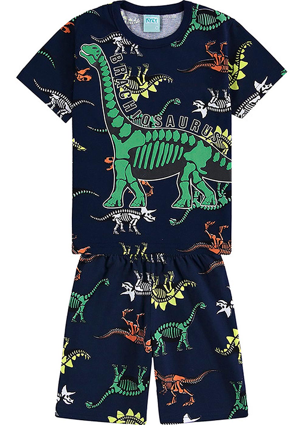 Pijama Infantil Masculino Verão Marinho Brachiosaurus Brilha no Escuro - Kyly