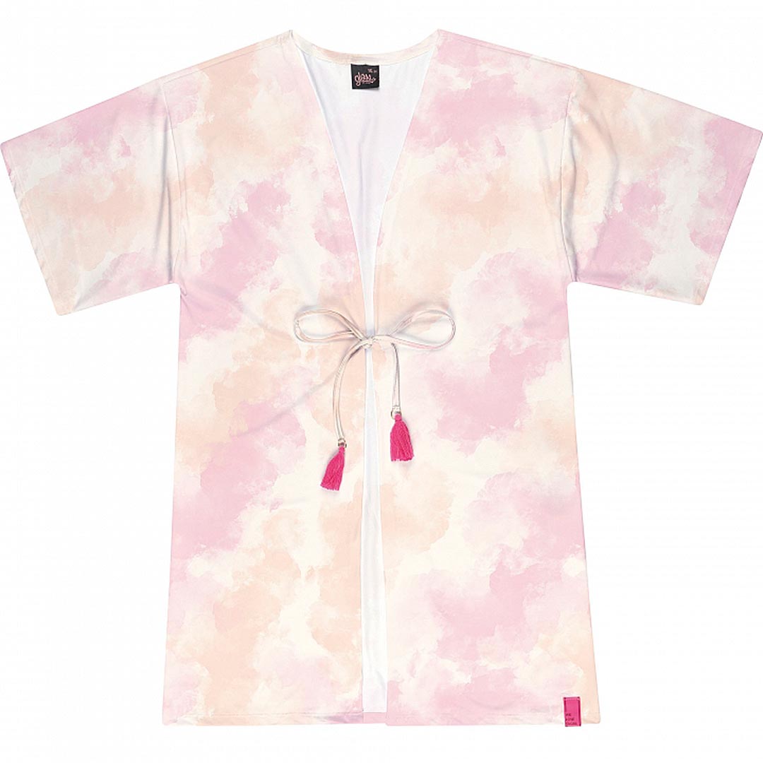 Saída de Praia Juvenil Kimono Curto Rosa Tie Dye - Quimby