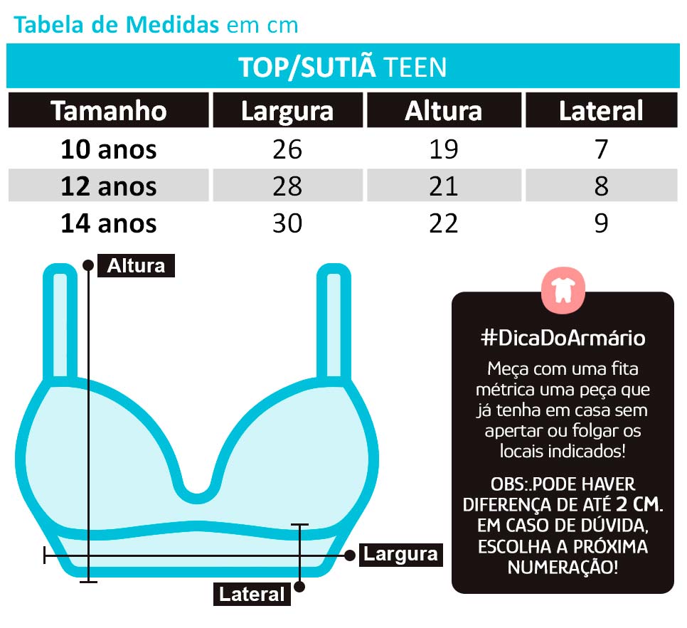 Top Juvenil Cotton Rosa - Lupo: Tabela de medidas