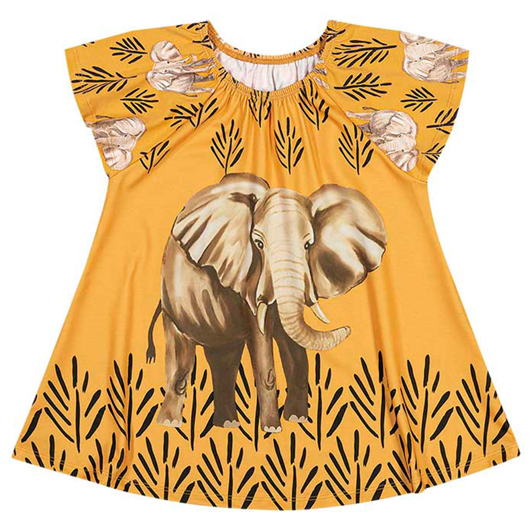 Vestido Infantil Curto Amarelo Elefante - Nanai