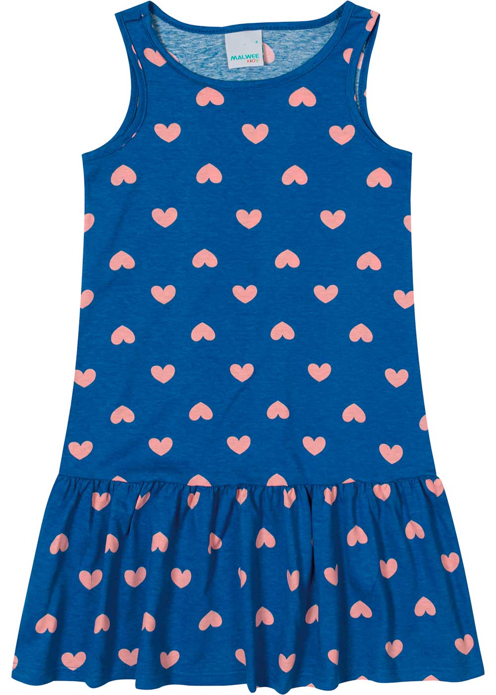 Vestido Infantil Curto Azul Corações - Malwee