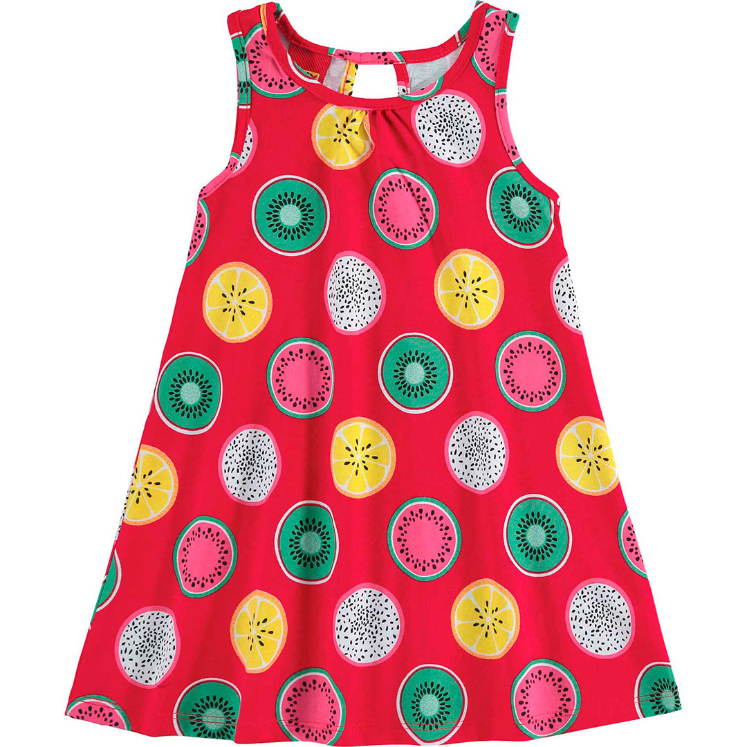 Vestido Infantil Curto Vermelho Frutas - Kyly
