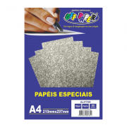 Papel Glitter A4 Prata 180g 5 Folhas Off Paper