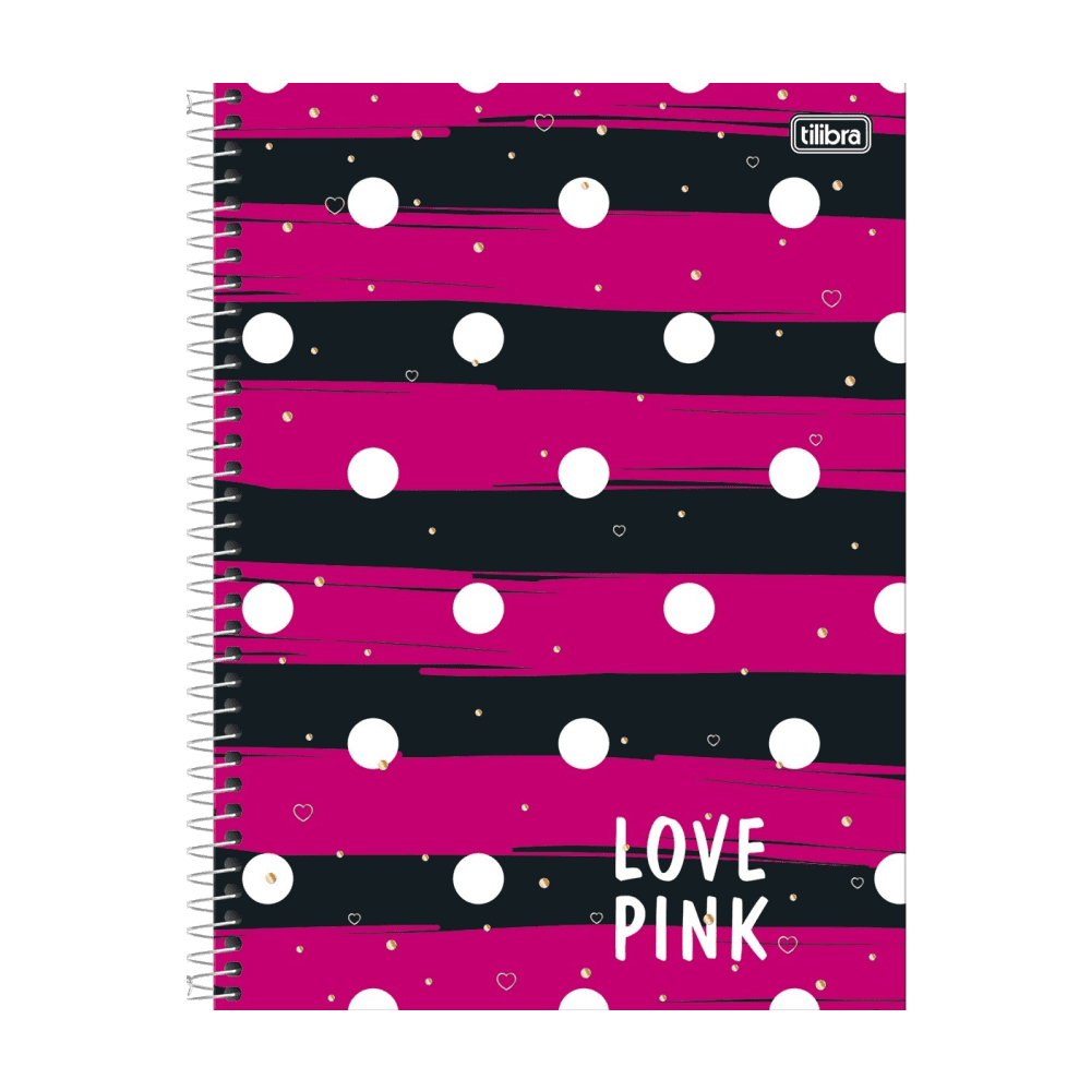 Caderno Espiral Capa Dura Universitário 10 Matérias Love Pink 200 Folhas Tilibra