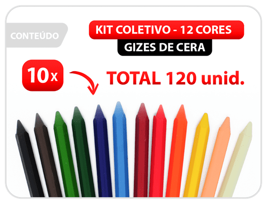 Kit Giz de Cera 12 cores 120 Unidades Fokinho