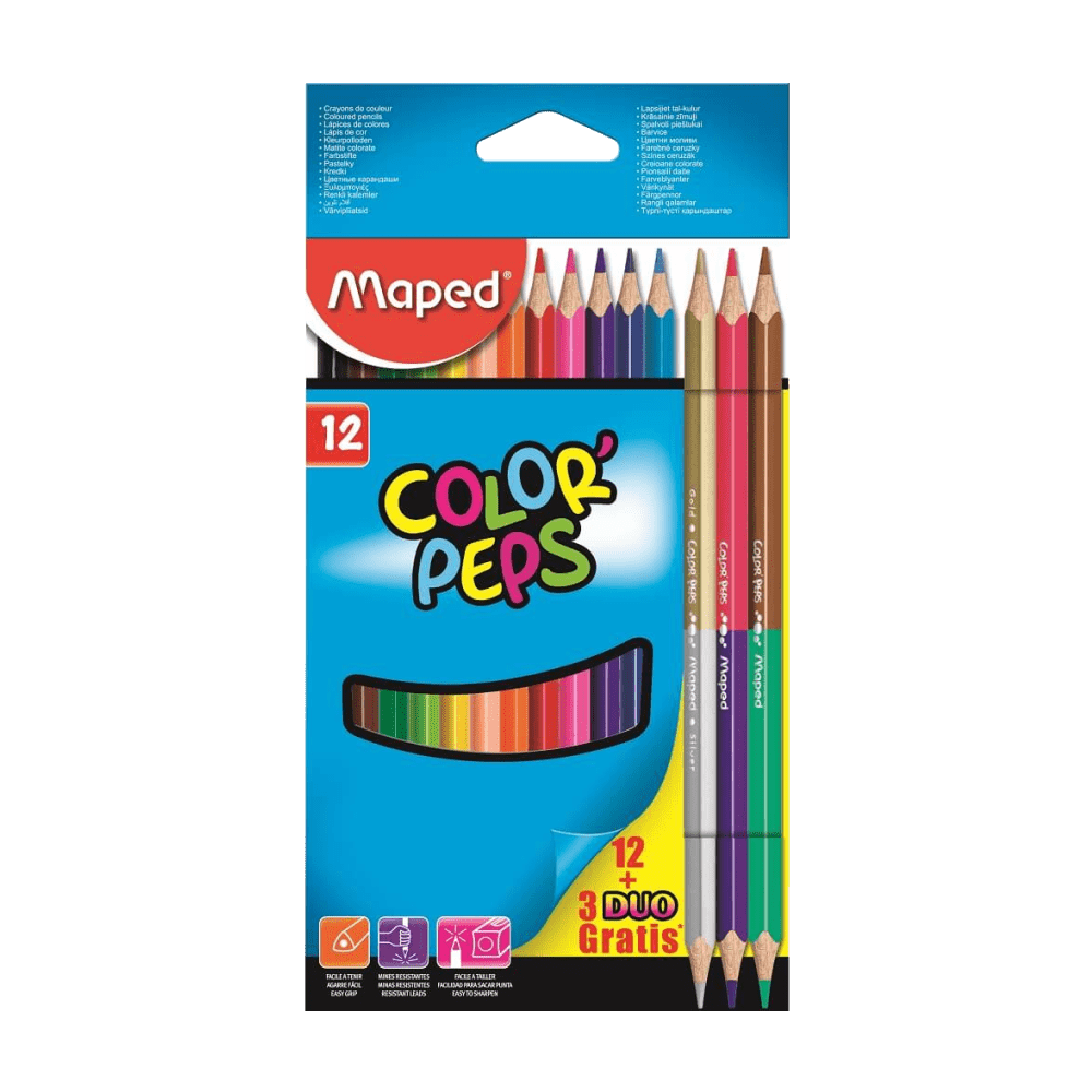 Lápis de Cor Color'Peps Classic 12 Cores + 3 Lápis Duo 6 Cores Maped