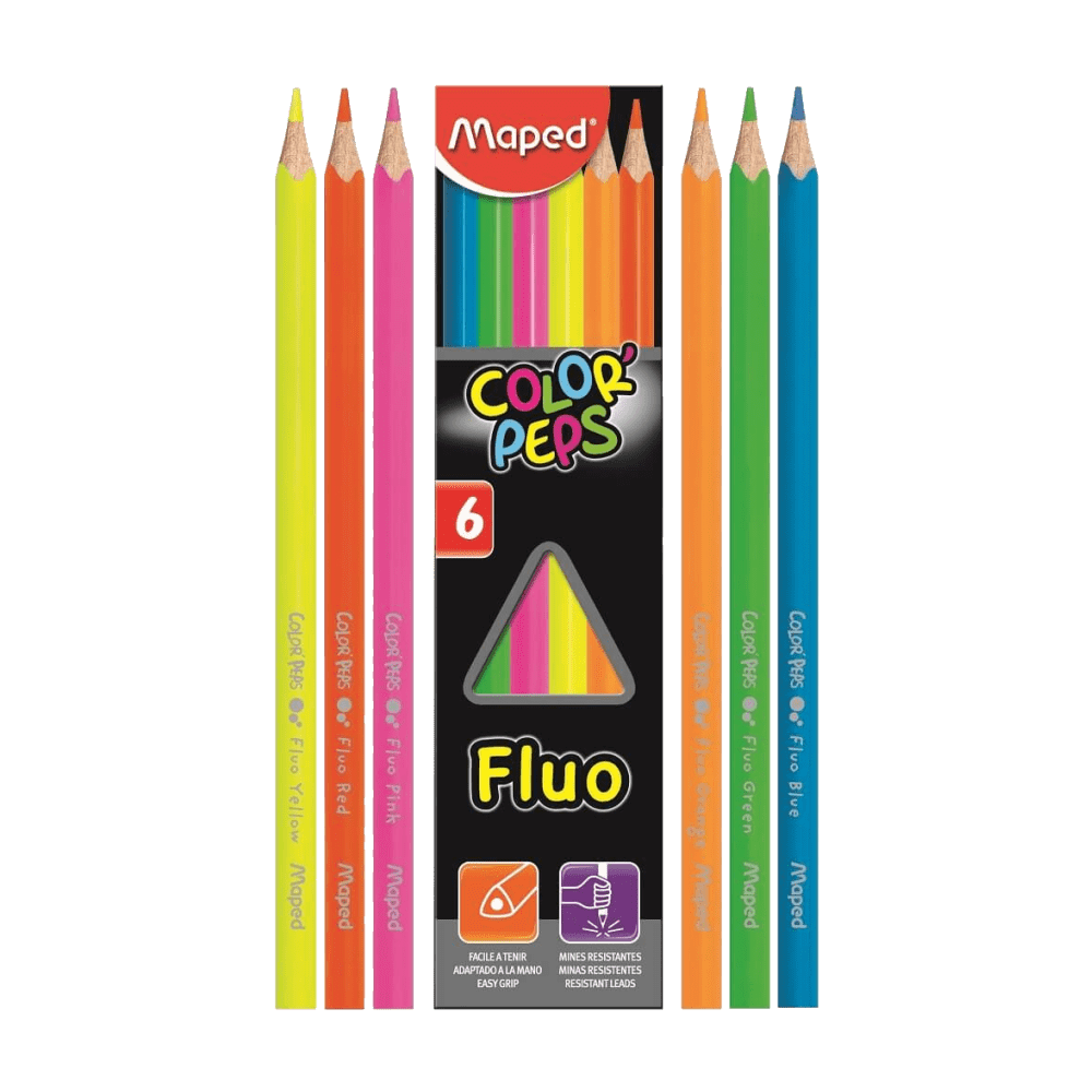 Lápis de Cor Color'Peps Fluo 6 Cores Fluorescentes Maped