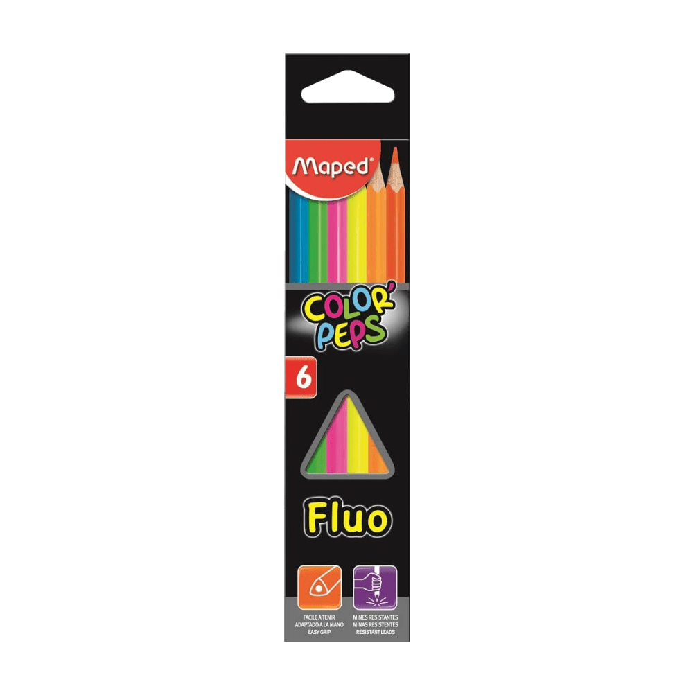 Lápis de Cor Color'Peps Fluo 6 Cores Fluorescentes Maped