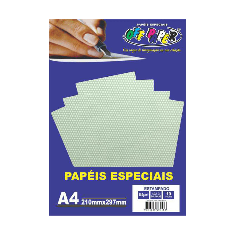 Papel Estampado A4 Azul com Bolinhas 180g 10 Folhas Off Paper