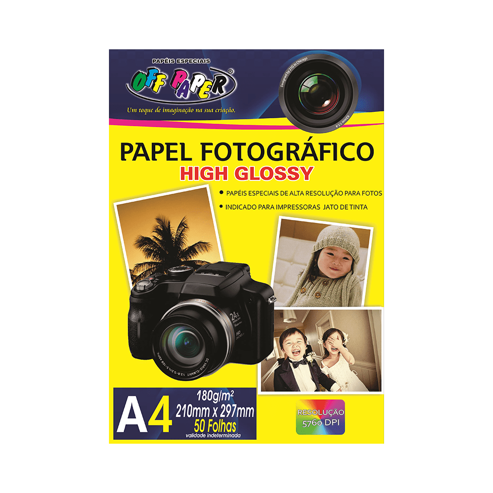 Papel Fotográfico High Glossy A4 180g 50 Folhas Off Paper