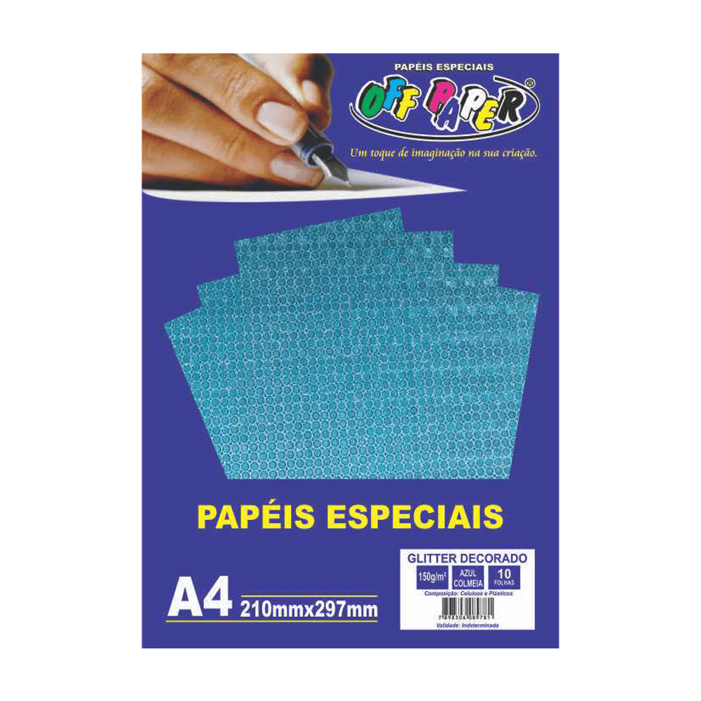 Papel Glitter A4 Azul Colméia 150g 10 Folhas Off Paper