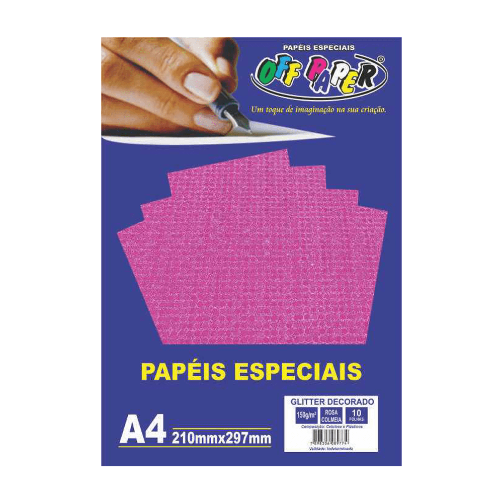 Papel Glitter Decorado A4 Rosa Colméia 150g 10 Folhas Off Paper