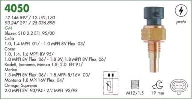 Sensor temperatura preto (plug eletronico) mte gm corsa 1.0, 1.4, 1.6 mpfi s10 95 > 00 celta 1.0, 1.4 monza, kadet