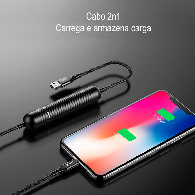 Cabo 2n1: Cabo e Carregador Portátil (Lightning) -  Baseus