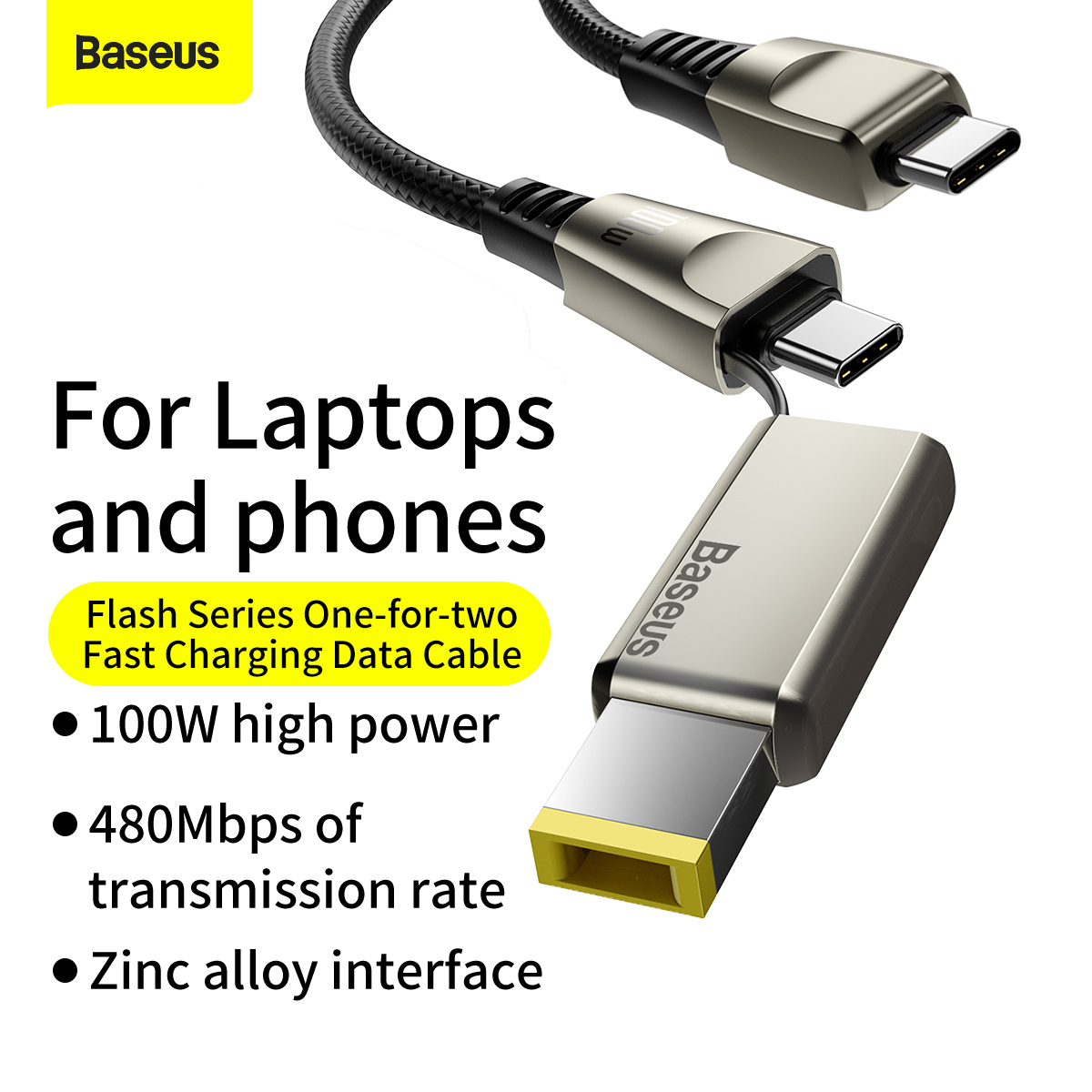 Cabo 2n1 USB-C + DC 100W Baseus Flash Series 2M Retangular