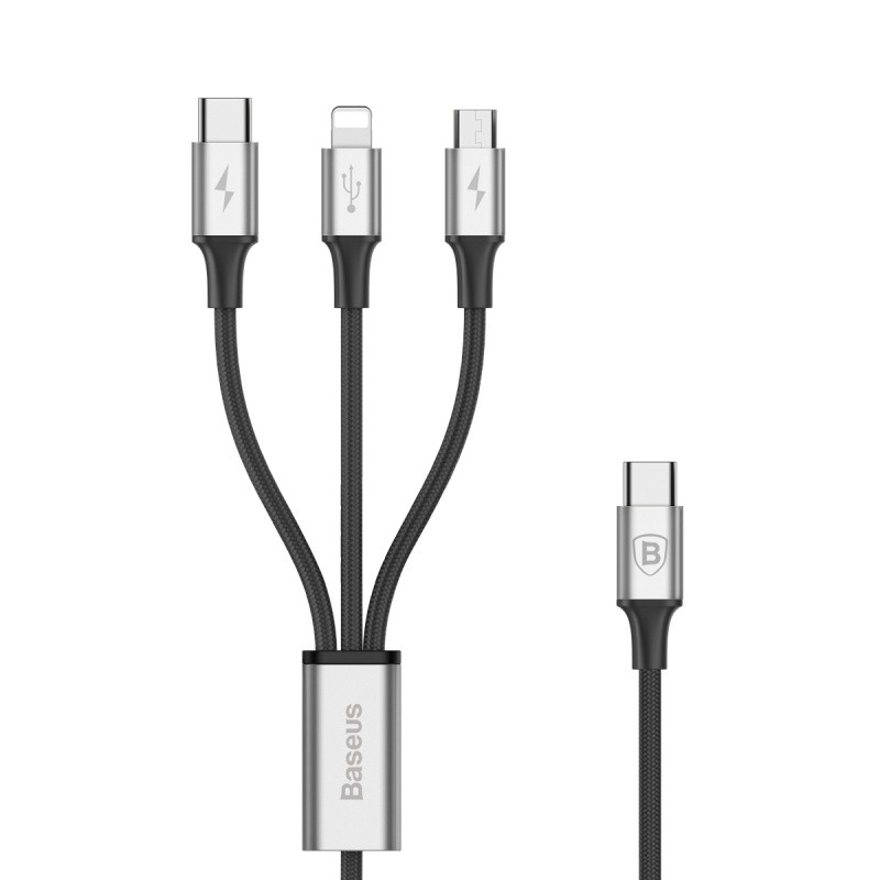 Cabo 3n1 Rapid Series: Micro USB + Lightning + Type-C para Type-C