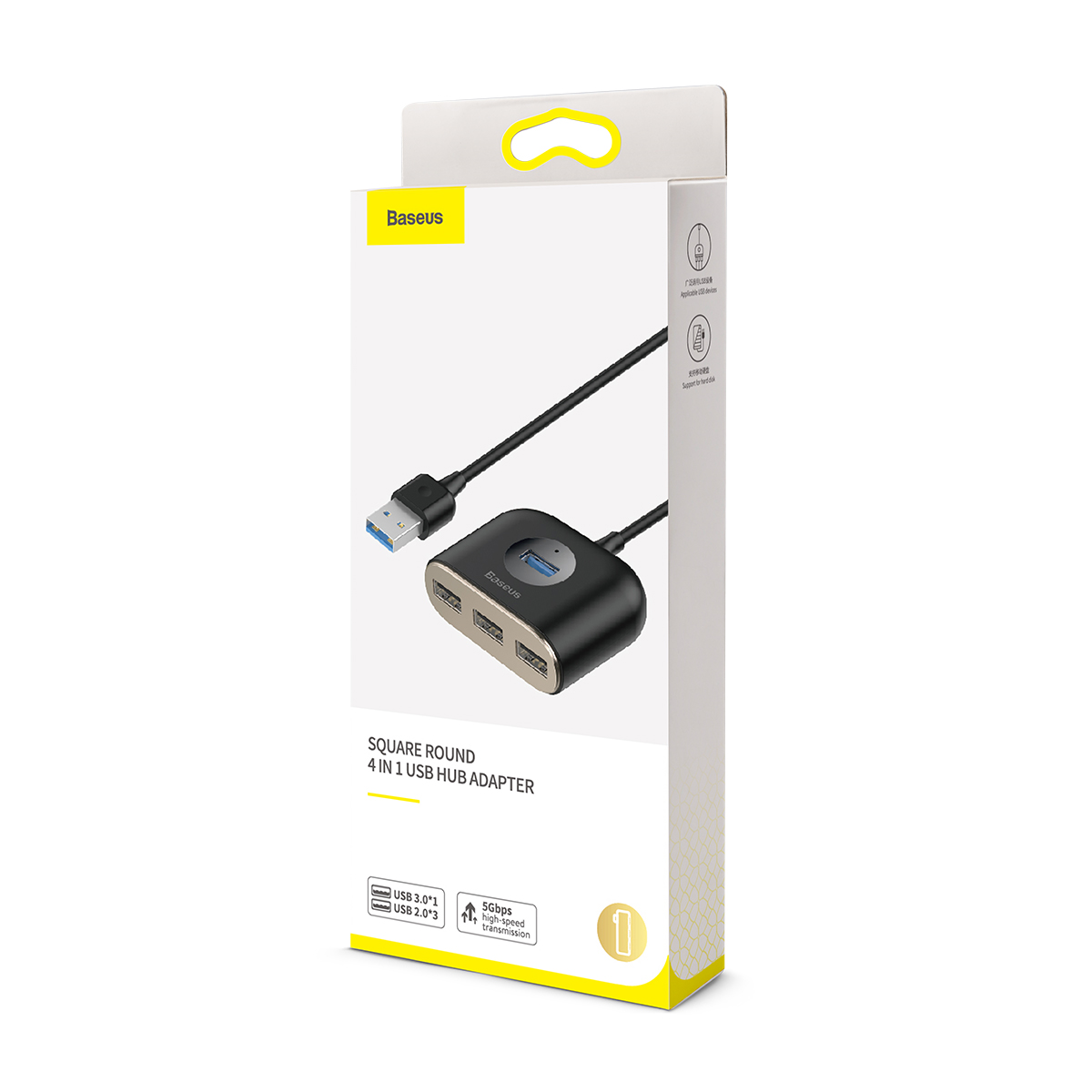 HUB ADAPTADOR 4IN1 BASEUS SQUARE ROUND USB 3.0 P/ USB 3.0*1 + USB2.0*3 1M