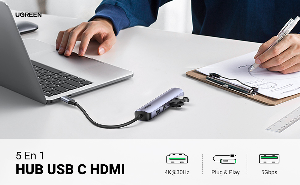 HUB Adaptador UGREEN USB-C para HDMI + 4*USB 3.0