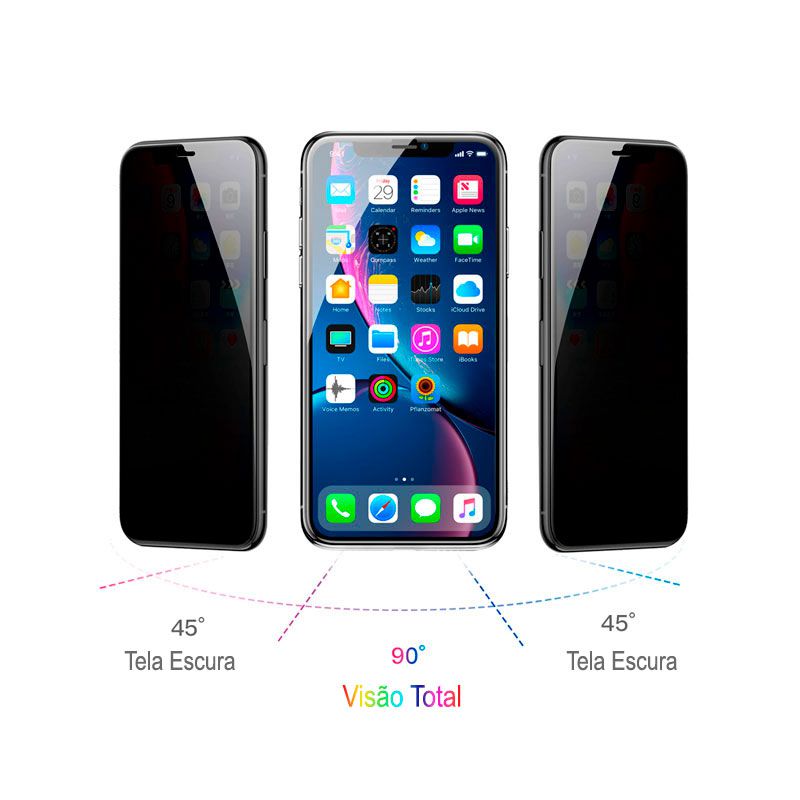 Película Protetora Curva com Função Privacidade em Vidro Temperado de 0.23mm para iPhone XR