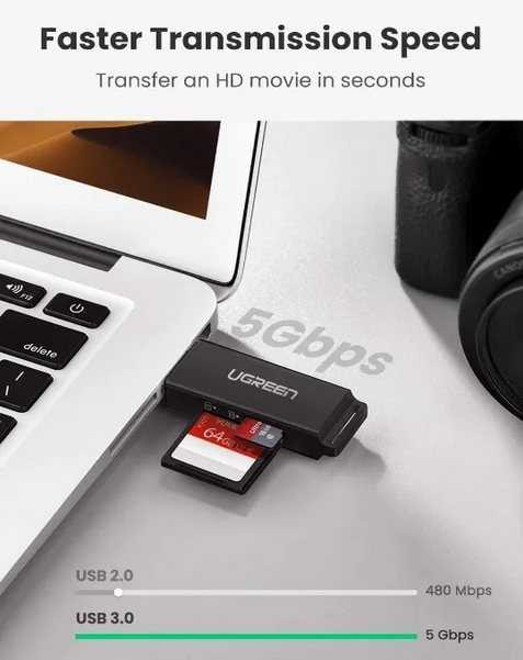 UGREEN USB 3.0 para TF + SD Dual Card Reader (preto)