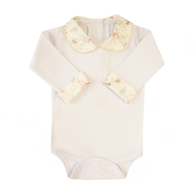 Body bebê gola e punhos floral  - Branco