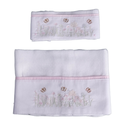 Kit toalha de boca com 2 peças borboleta - Branco e rosa