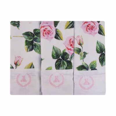 Kit toalha de boca com 3 peças floral - Branco e verde