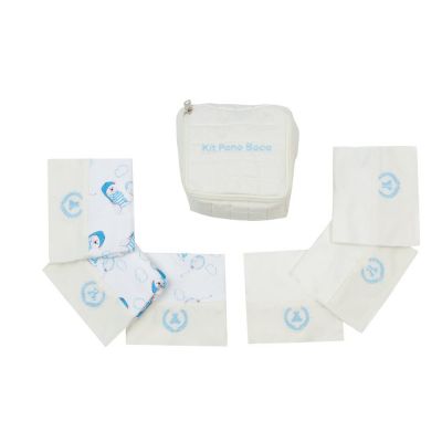 Kit toalha de boca com 7 peças ursinho - Marfim e azul bebê