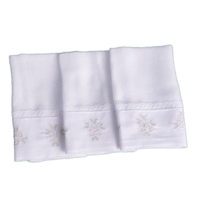 Kit toalha de boca flor com renda 3 peças - Branco
