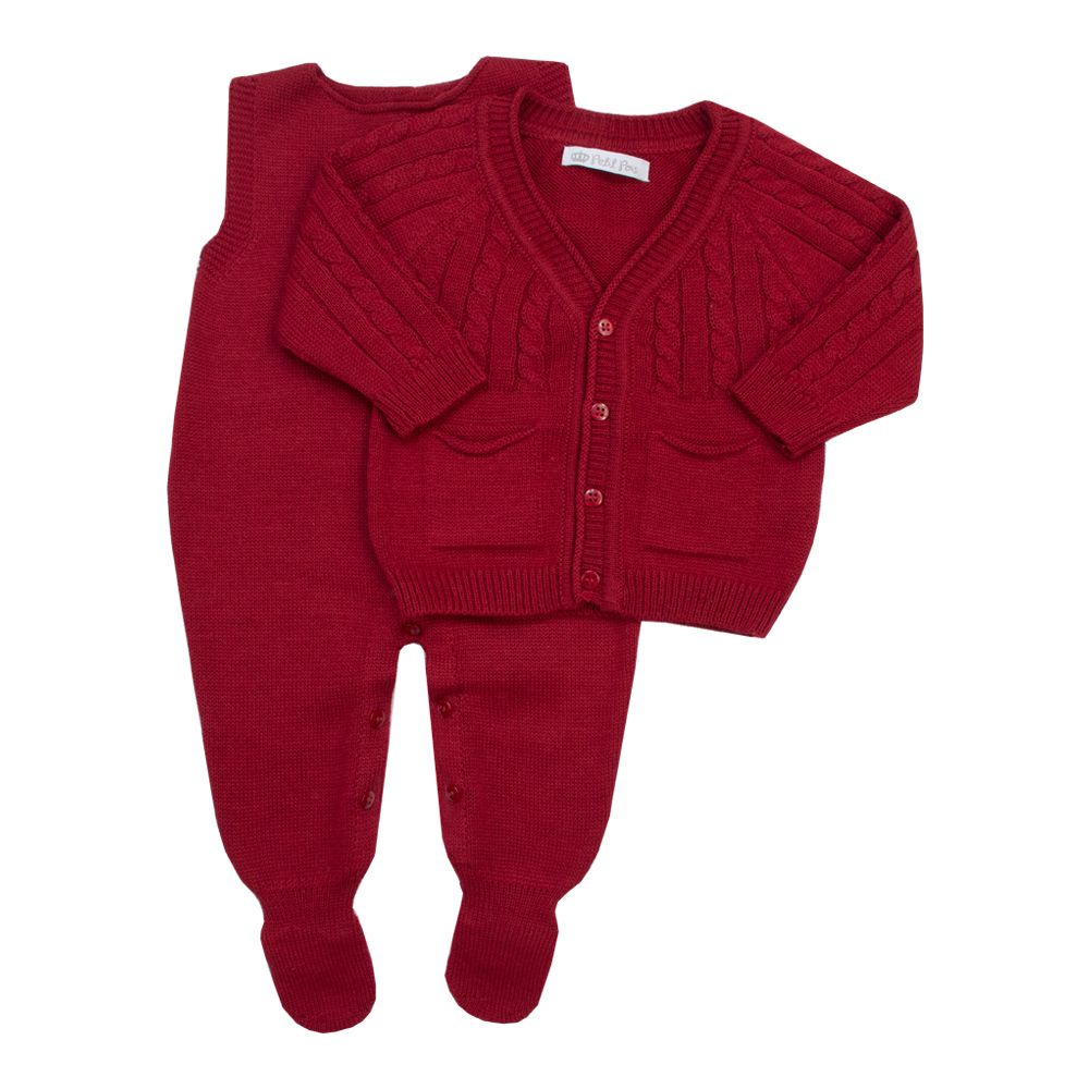 Conjunto bebê jardineira e casaco - Vermelho