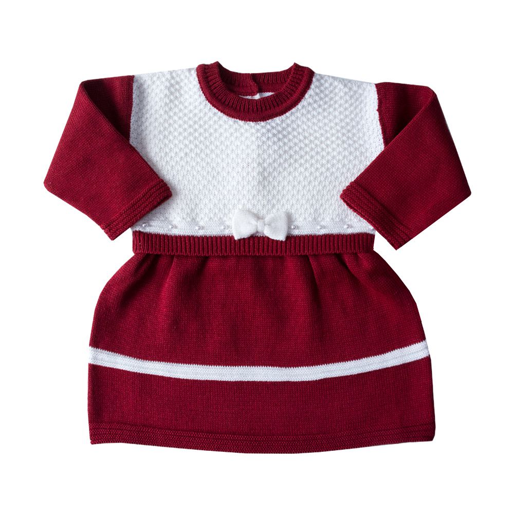 Conjunto bebê vestido e calça tressê - Vermelho e off white