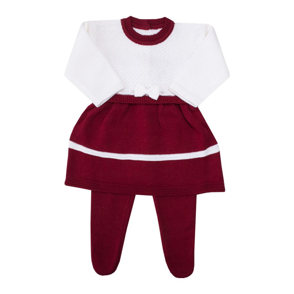 Conjunto bebê vestido e calça tressê - Vermelho e branco
