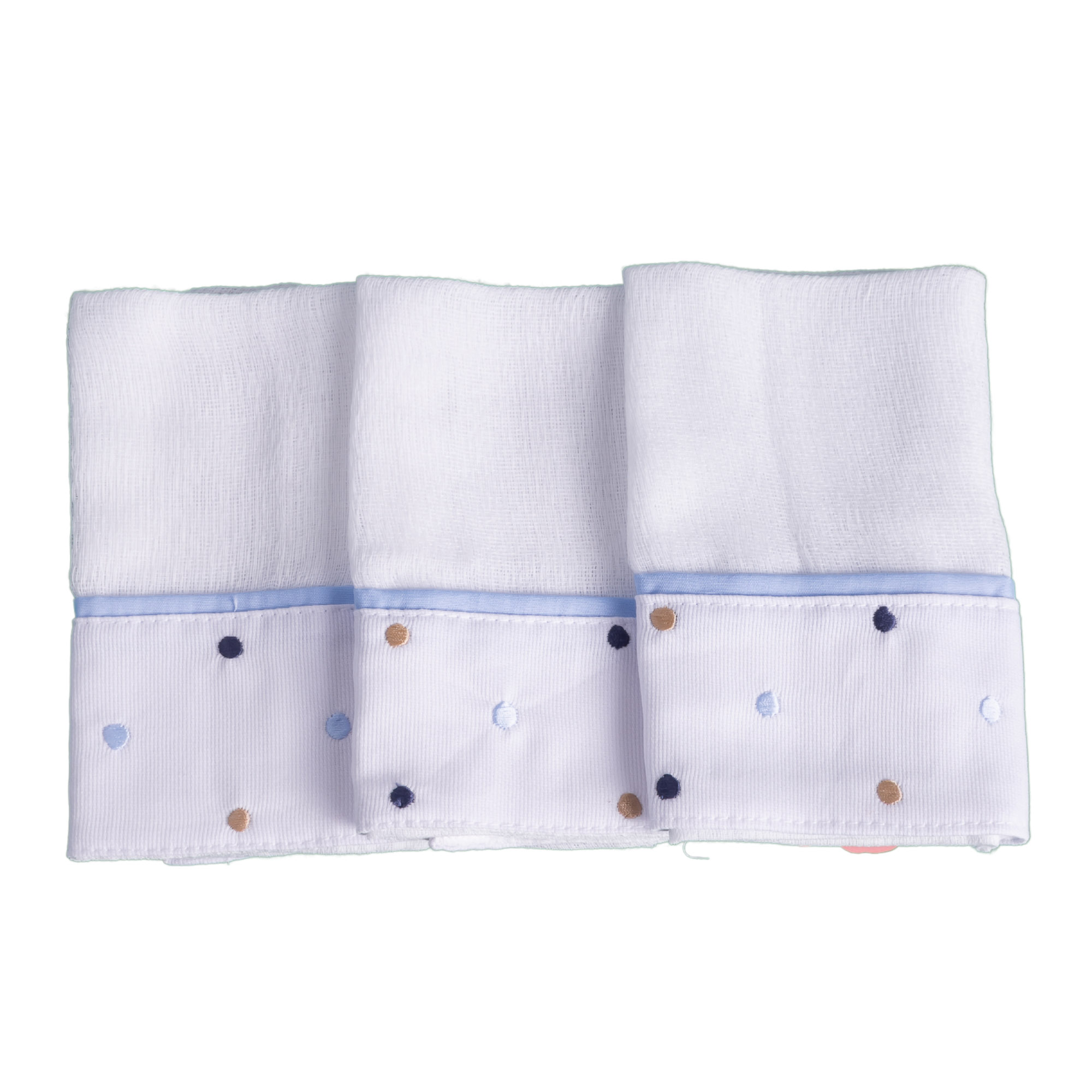 Kit toalha de boca poás 3 peças - Branco e azul bebê